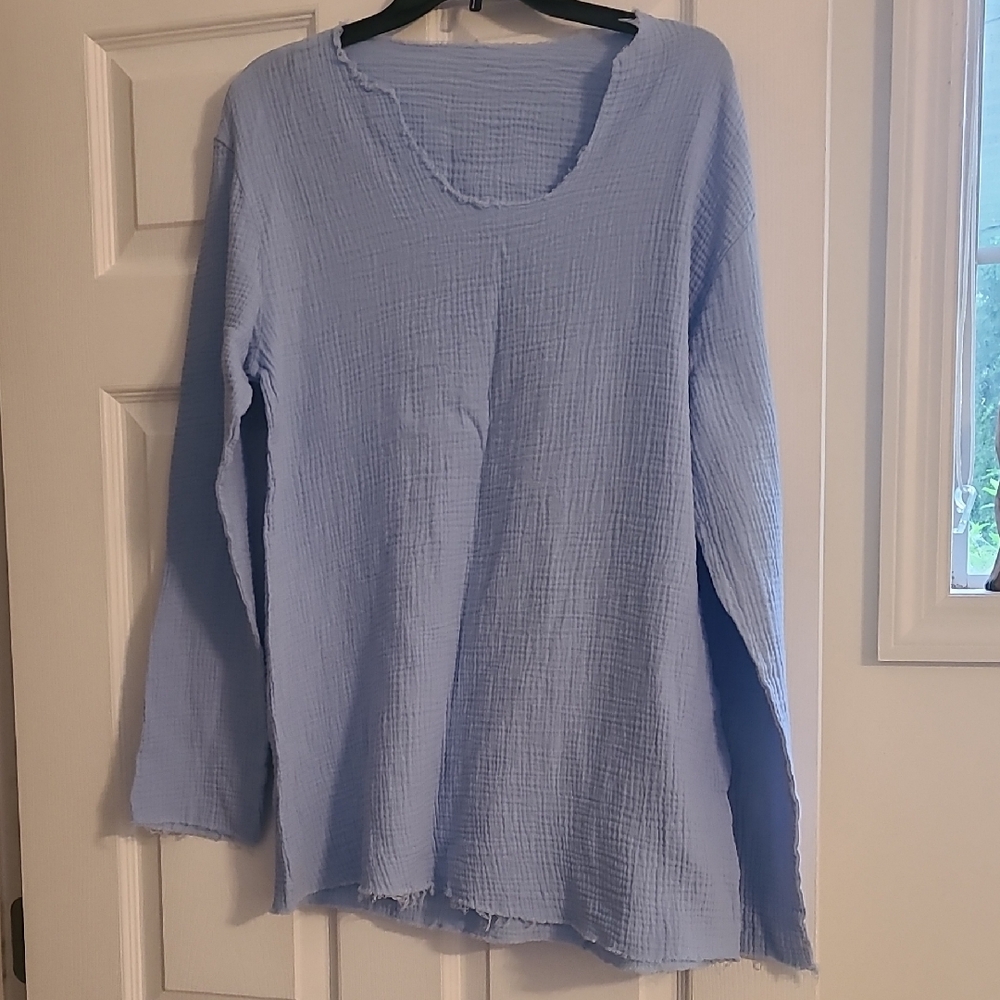 Light Blue Long Sleeve Textured Top